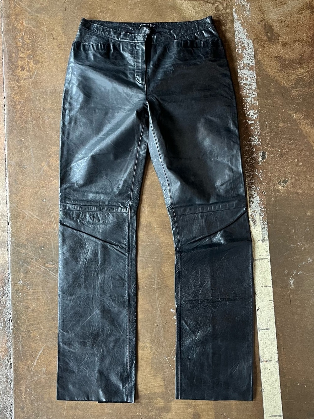 Vintage Y2K Kenneth Cole Black Genuine Leather Slit Ankle Low Rise Pants 4 Goth
